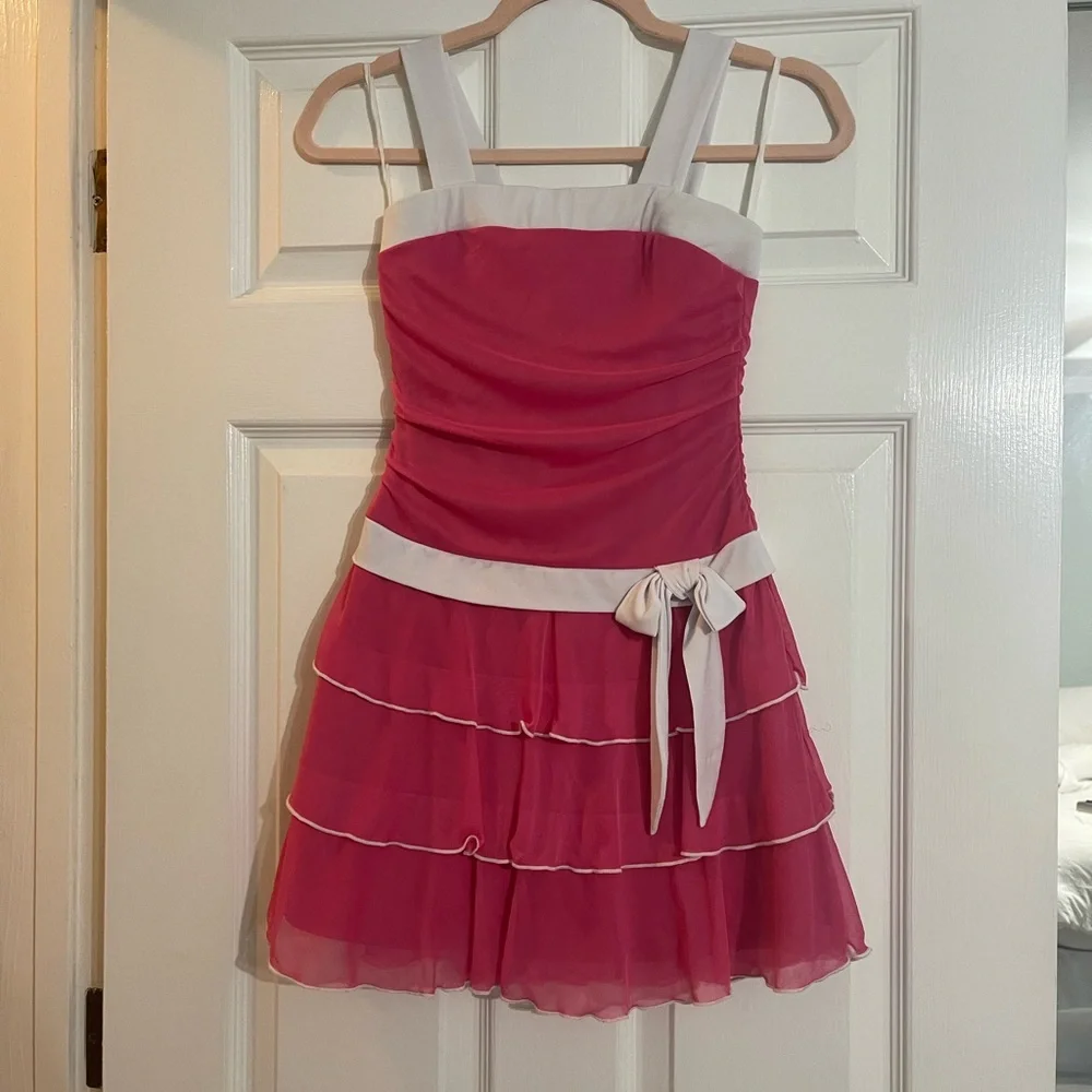 I.N. San Francisco Formal Hot Pink Dress White Straps & Bow Girls Size 10 π - Picture 9 of 16